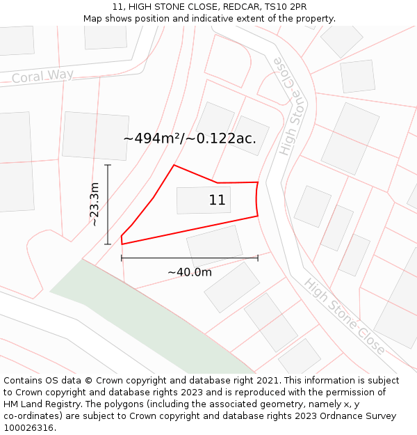 11, HIGH STONE CLOSE, REDCAR, TS10 2PR: Plot and title map