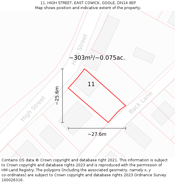 11, HIGH STREET, EAST COWICK, GOOLE, DN14 9EP: Plot and title map