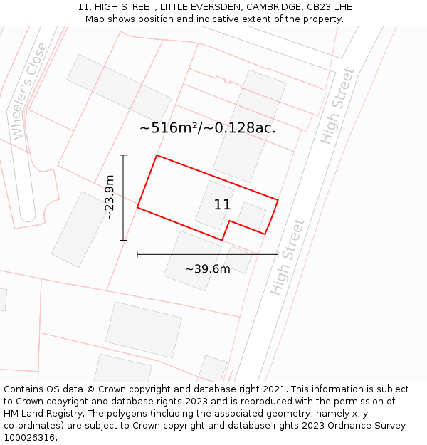 11, HIGH STREET, LITTLE EVERSDEN, CAMBRIDGE, CB23 1HE: Plot and title map