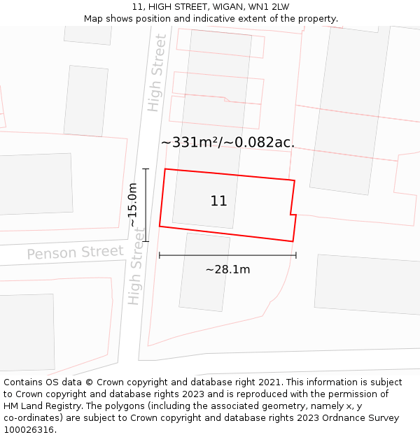 11, HIGH STREET, WIGAN, WN1 2LW: Plot and title map