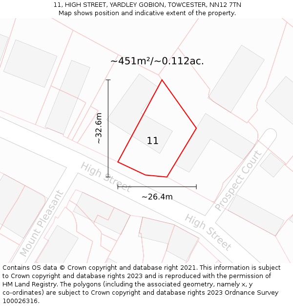 11, HIGH STREET, YARDLEY GOBION, TOWCESTER, NN12 7TN: Plot and title map