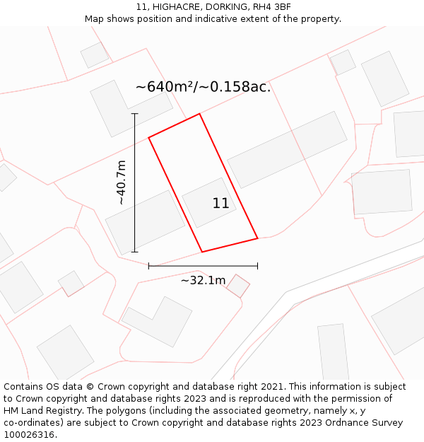 11, HIGHACRE, DORKING, RH4 3BF: Plot and title map