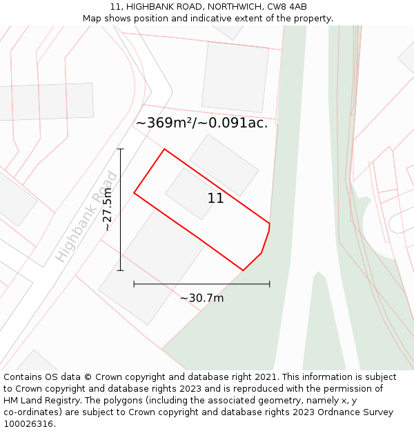 11, HIGHBANK ROAD, NORTHWICH, CW8 4AB: Plot and title map