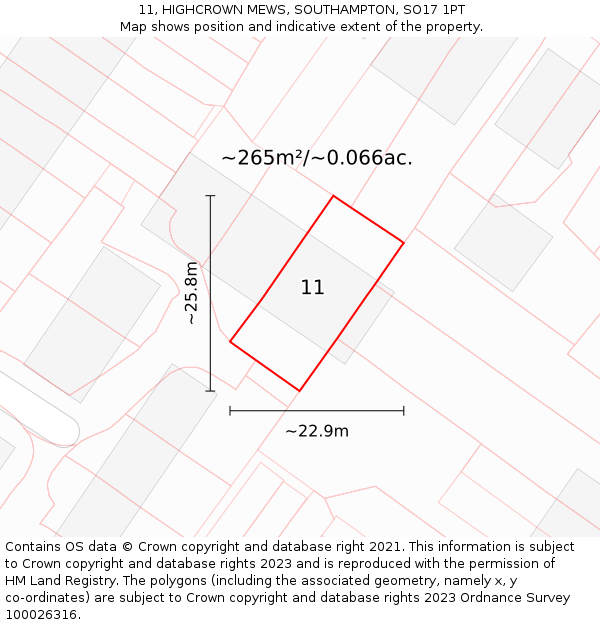 11, HIGHCROWN MEWS, SOUTHAMPTON, SO17 1PT: Plot and title map