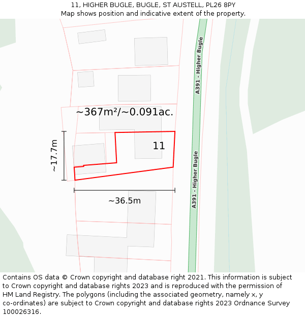 11, HIGHER BUGLE, BUGLE, ST AUSTELL, PL26 8PY: Plot and title map