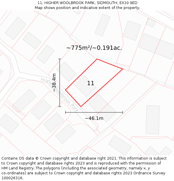 11, HIGHER WOOLBROOK PARK, SIDMOUTH, EX10 9ED: Plot and title map