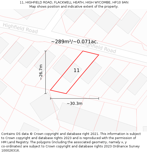 11, HIGHFIELD ROAD, FLACKWELL HEATH, HIGH WYCOMBE, HP10 9AN: Plot and title map