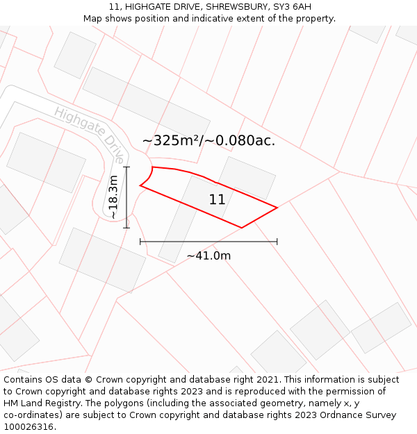 11, HIGHGATE DRIVE, SHREWSBURY, SY3 6AH: Plot and title map