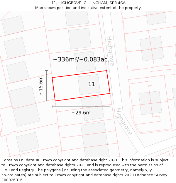 11, HIGHGROVE, GILLINGHAM, SP8 4SA: Plot and title map