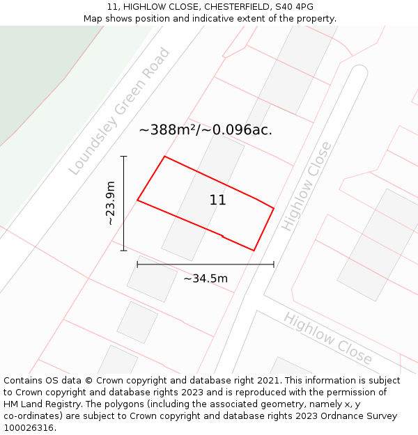 11, HIGHLOW CLOSE, CHESTERFIELD, S40 4PG: Plot and title map