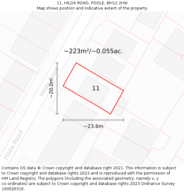 11, HILDA ROAD, POOLE, BH12 2HW: Plot and title map