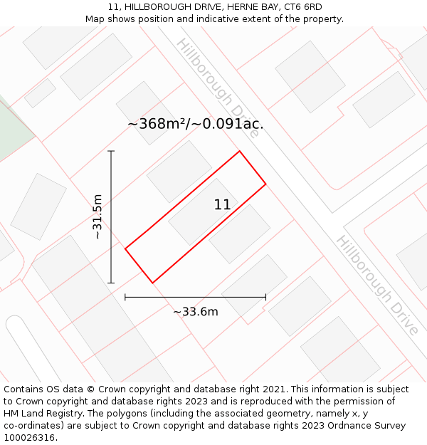 11, HILLBOROUGH DRIVE, HERNE BAY, CT6 6RD: Plot and title map