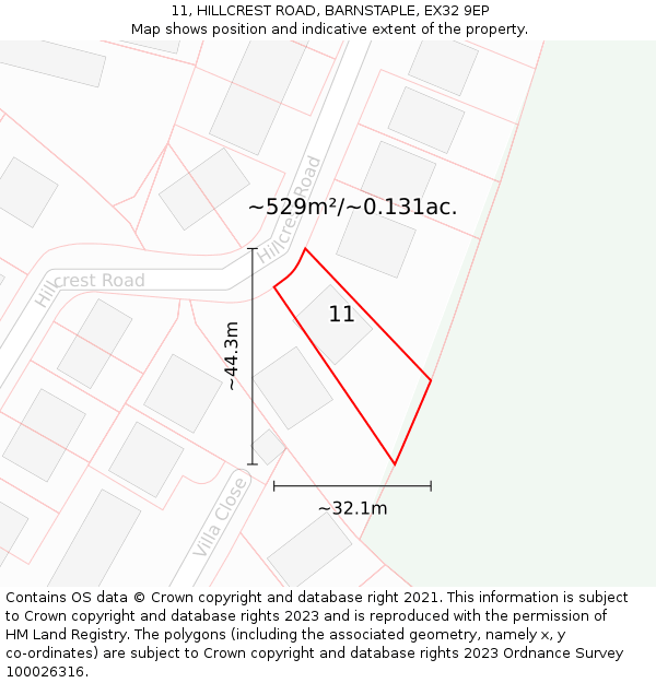 11, HILLCREST ROAD, BARNSTAPLE, EX32 9EP: Plot and title map