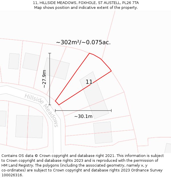 11, HILLSIDE MEADOWS, FOXHOLE, ST AUSTELL, PL26 7TA: Plot and title map