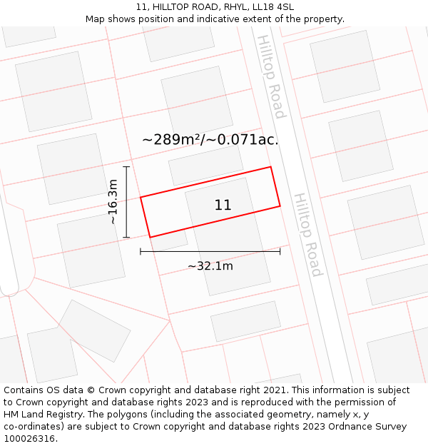 11, HILLTOP ROAD, RHYL, LL18 4SL: Plot and title map