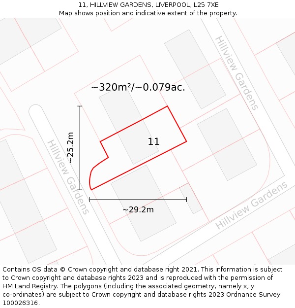 11, HILLVIEW GARDENS, LIVERPOOL, L25 7XE: Plot and title map