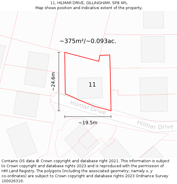 11, HILMAR DRIVE, GILLINGHAM, SP8 4PL: Plot and title map