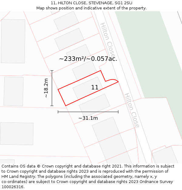 11, HILTON CLOSE, STEVENAGE, SG1 2SU: Plot and title map