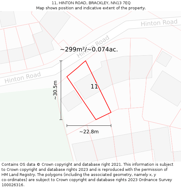 11, HINTON ROAD, BRACKLEY, NN13 7EQ: Plot and title map