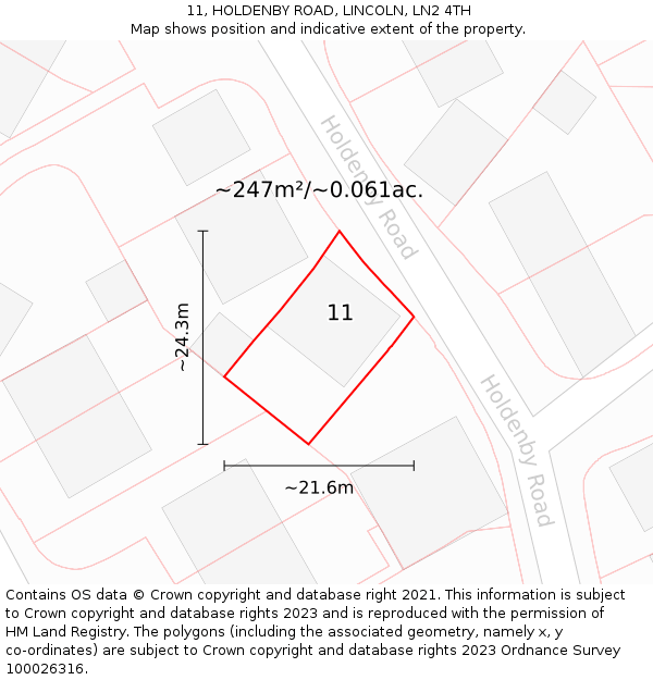 11, HOLDENBY ROAD, LINCOLN, LN2 4TH: Plot and title map