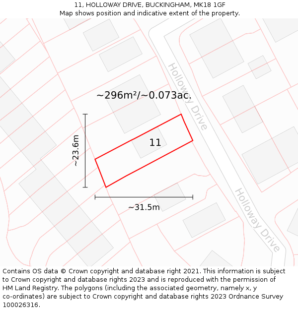 11, HOLLOWAY DRIVE, BUCKINGHAM, MK18 1GF: Plot and title map