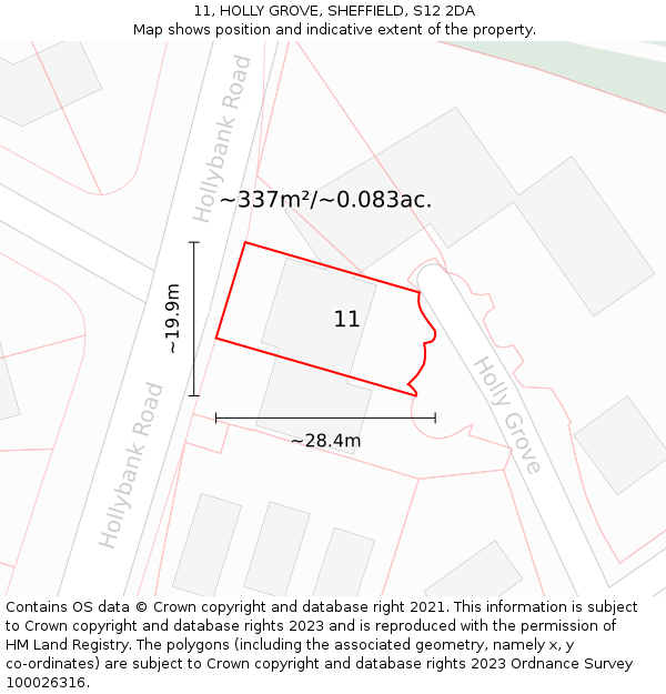 11, HOLLY GROVE, SHEFFIELD, S12 2DA: Plot and title map