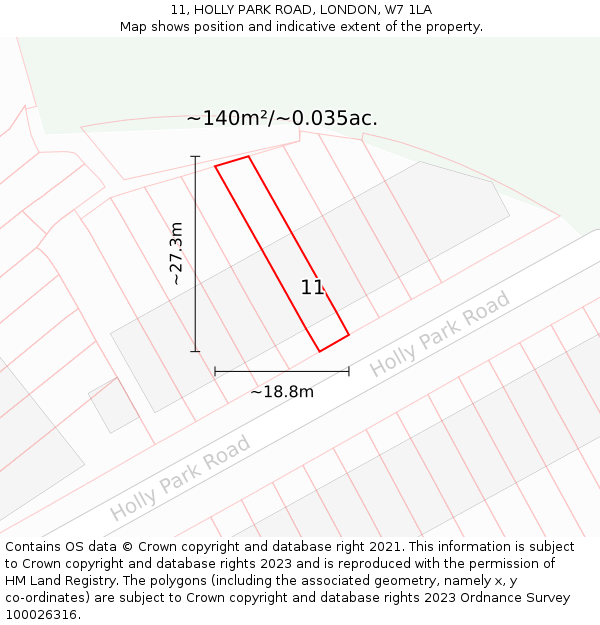 11, HOLLY PARK ROAD, LONDON, W7 1LA: Plot and title map