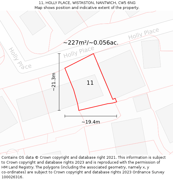 11, HOLLY PLACE, WISTASTON, NANTWICH, CW5 6NG: Plot and title map