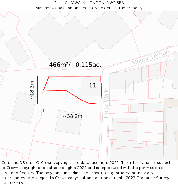 11, HOLLY WALK, LONDON, NW3 6RA: Plot and title map