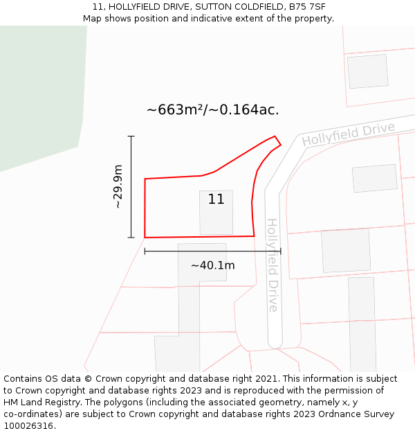11, HOLLYFIELD DRIVE, SUTTON COLDFIELD, B75 7SF: Plot and title map