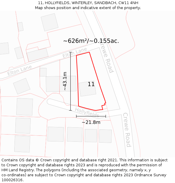 11, HOLLYFIELDS, WINTERLEY, SANDBACH, CW11 4NH: Plot and title map