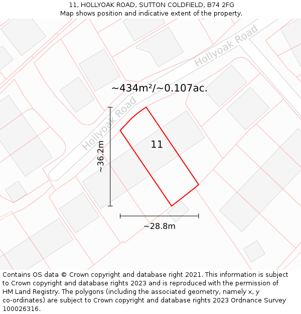 11, HOLLYOAK ROAD, SUTTON COLDFIELD, B74 2FG: Plot and title map