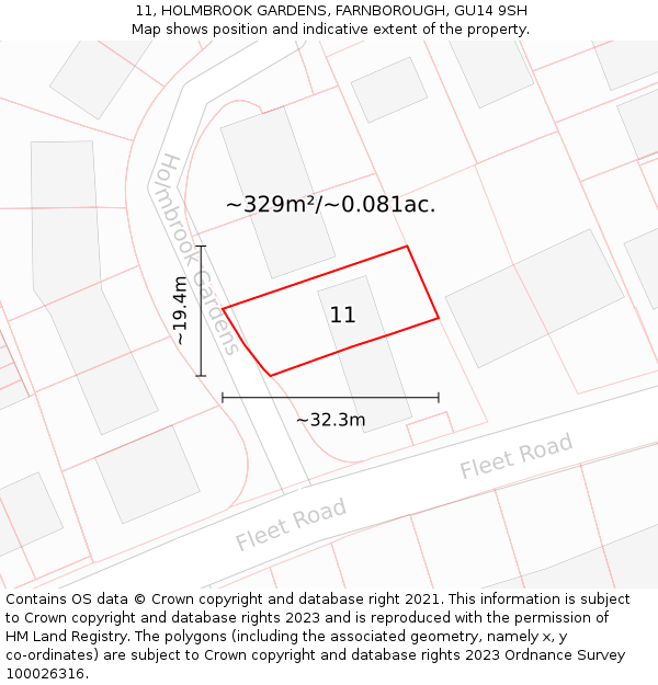 11, HOLMBROOK GARDENS, FARNBOROUGH, GU14 9SH: Plot and title map