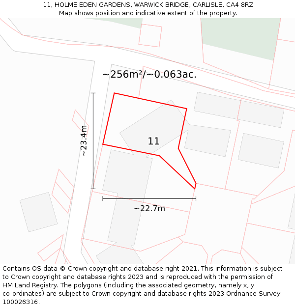 11, HOLME EDEN GARDENS, WARWICK BRIDGE, CARLISLE, CA4 8RZ: Plot and title map