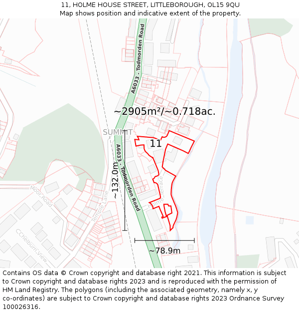 11, HOLME HOUSE STREET, LITTLEBOROUGH, OL15 9QU: Plot and title map