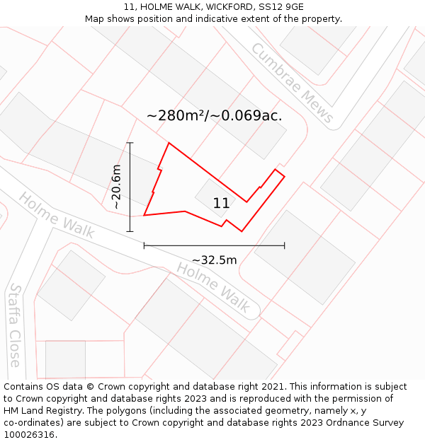 11, HOLME WALK, WICKFORD, SS12 9GE: Plot and title map