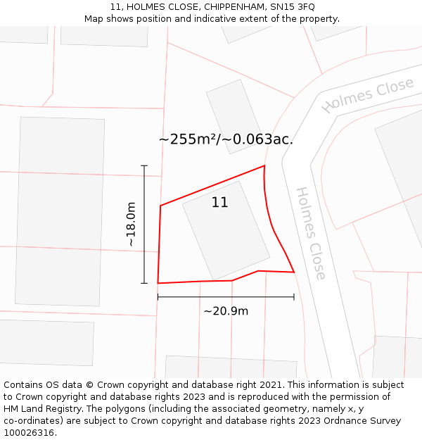 11, HOLMES CLOSE, CHIPPENHAM, SN15 3FQ: Plot and title map