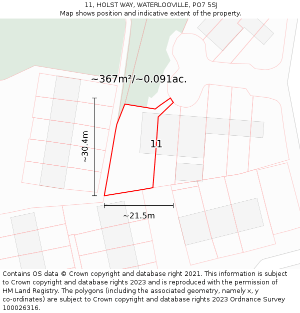 11, HOLST WAY, WATERLOOVILLE, PO7 5SJ: Plot and title map