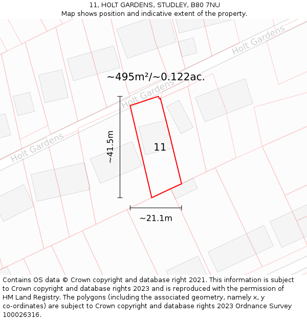 11, HOLT GARDENS, STUDLEY, B80 7NU: Plot and title map