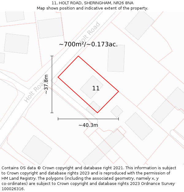 11, HOLT ROAD, SHERINGHAM, NR26 8NA: Plot and title map