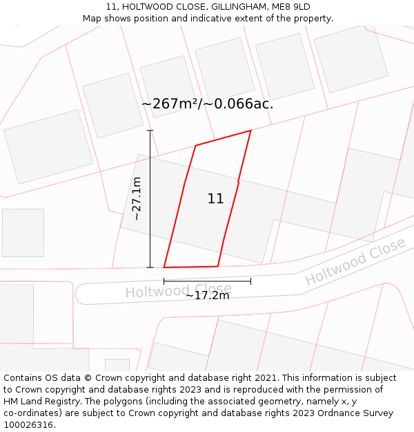 11, HOLTWOOD CLOSE, GILLINGHAM, ME8 9LD: Plot and title map