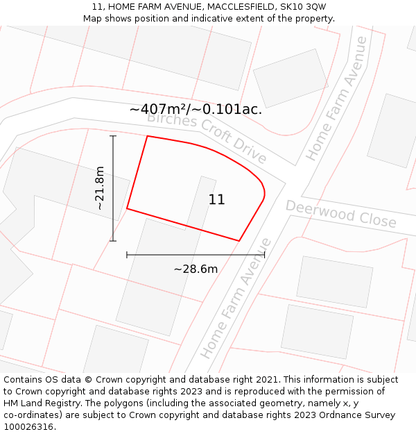 11, HOME FARM AVENUE, MACCLESFIELD, SK10 3QW: Plot and title map