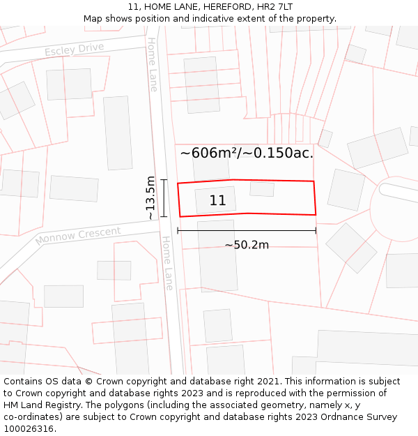 11, HOME LANE, HEREFORD, HR2 7LT: Plot and title map