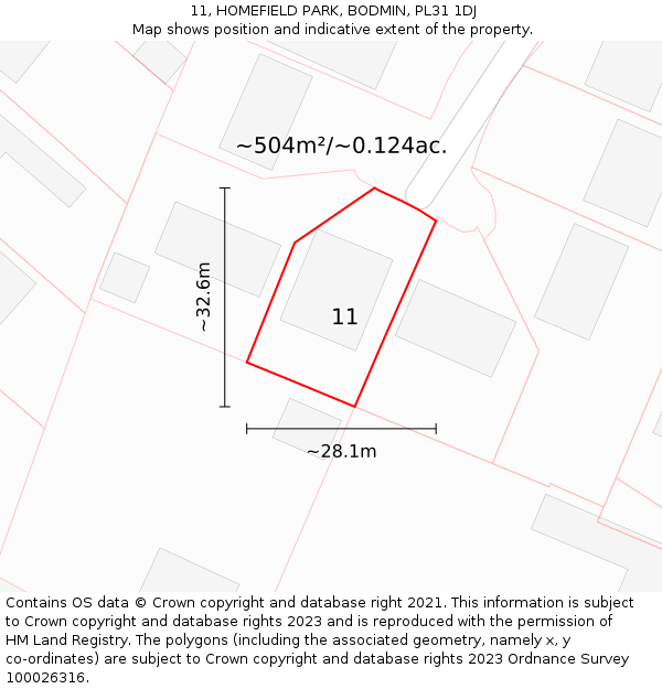 11, HOMEFIELD PARK, BODMIN, PL31 1DJ: Plot and title map