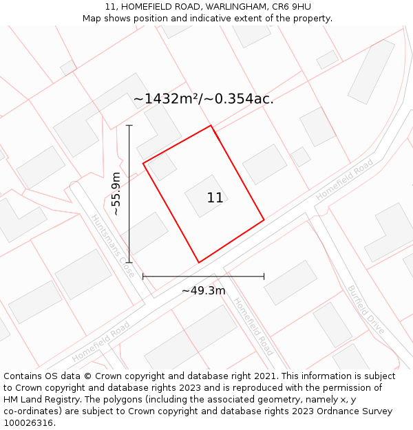 11, HOMEFIELD ROAD, WARLINGHAM, CR6 9HU: Plot and title map