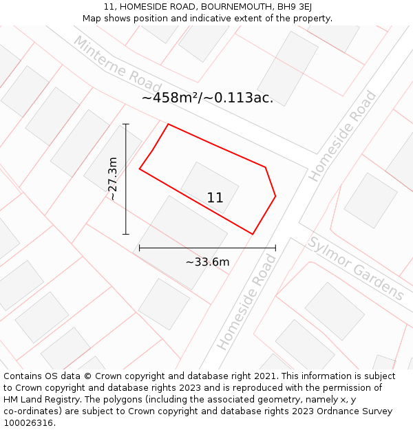 11, HOMESIDE ROAD, BOURNEMOUTH, BH9 3EJ: Plot and title map