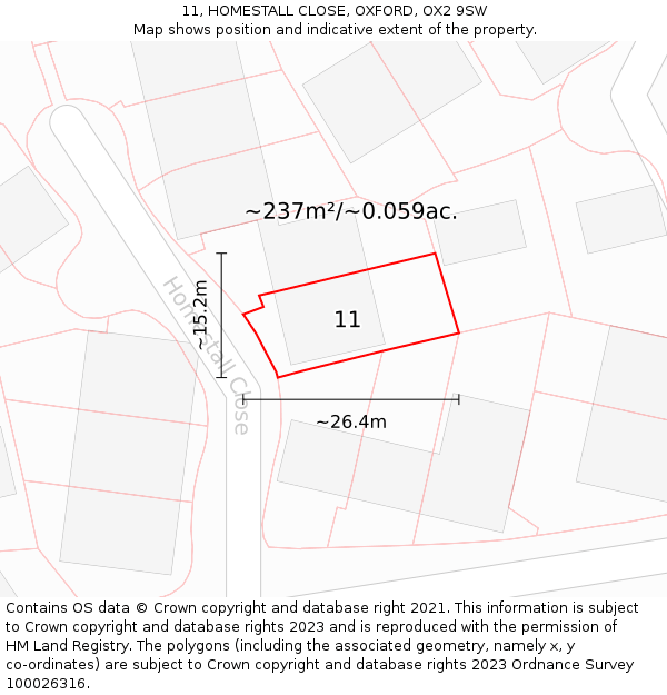 11, HOMESTALL CLOSE, OXFORD, OX2 9SW: Plot and title map