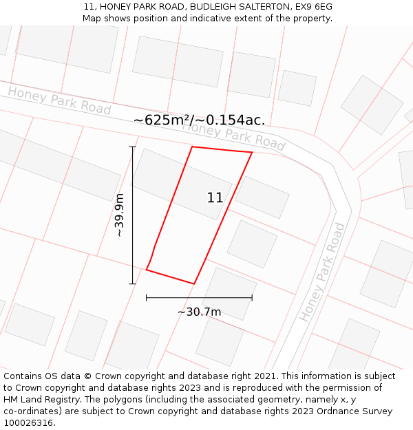 11, HONEY PARK ROAD, BUDLEIGH SALTERTON, EX9 6EG: Plot and title map