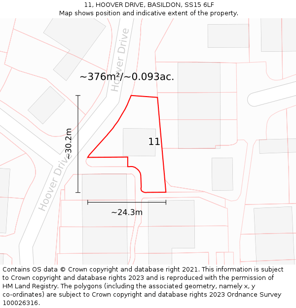 11, HOOVER DRIVE, BASILDON, SS15 6LF: Plot and title map