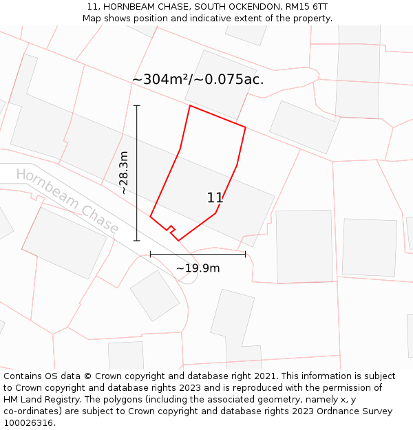 11, HORNBEAM CHASE, SOUTH OCKENDON, RM15 6TT: Plot and title map